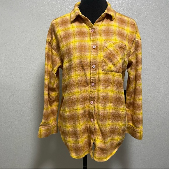 Nordstrom BP Yellow,Brown, & Pink Plaid Button Up Flannel Size XS - Picture 1 of 7